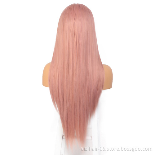Aisi Hair 26 Inch Long Pink Wig Silky Straight Lace Frontal Wig Cosplay Party Front Lace Hair Wigs For Black White Women